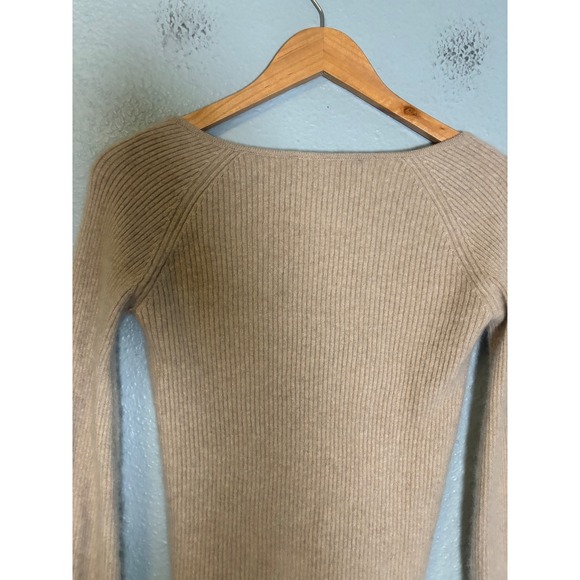 CAARA Cashmere Ribbed V Neck Balloon‎ Sleeve Sweater Size XS Beige - Picture 7 of 10